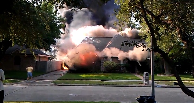 Must see raw video Smoke explosion at Texas house fire