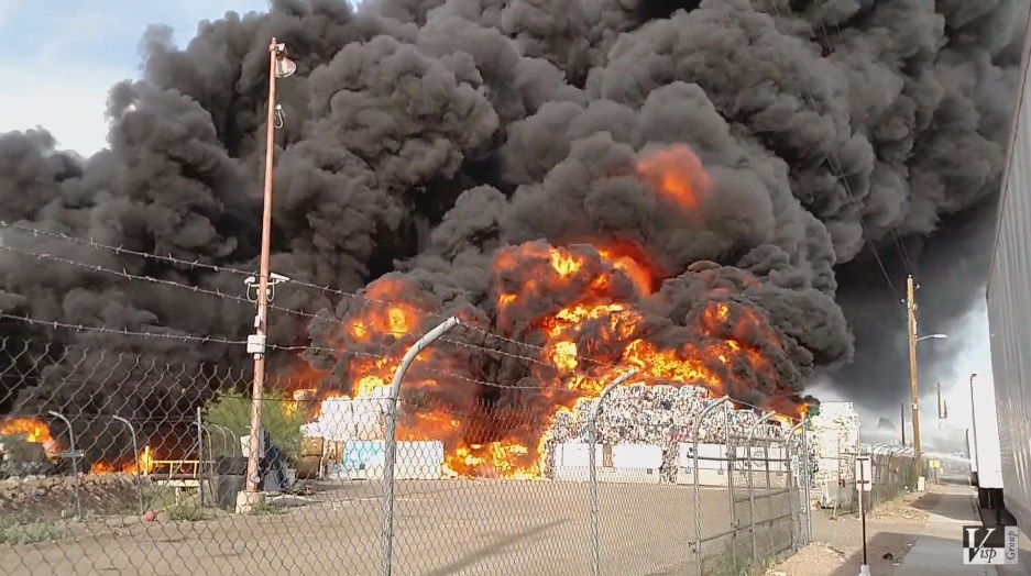Multiple videos as large Phoenix recycling plant burns