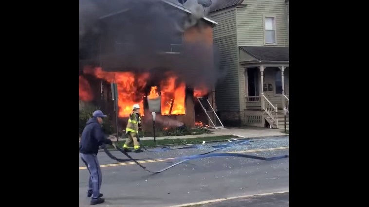 Pre-arrival video: Deadly explosion & house fire in Pennsylvania